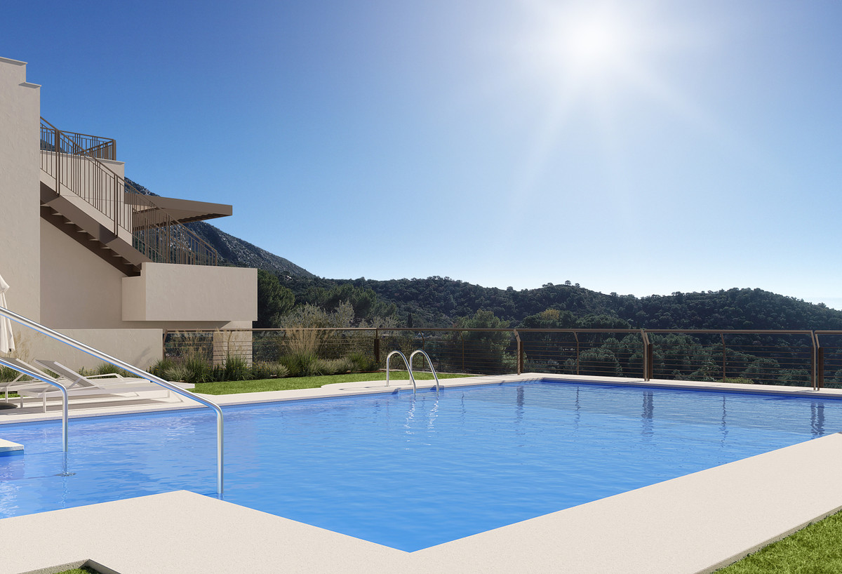 ALMAZARA FOREST + GARDENS – Istán - outdoor swimming pool with mountain backdrop and modern terraced building