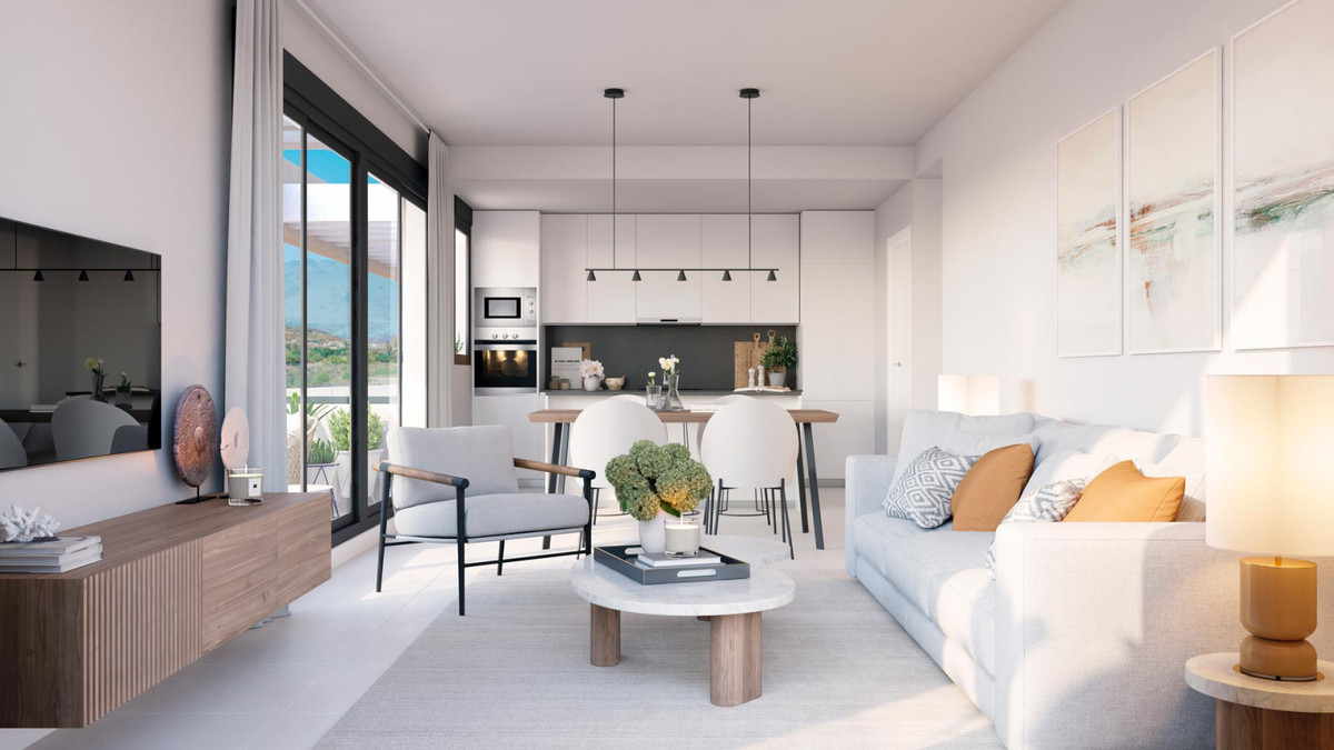 Bliss Homes – Casares - open-plan living room and kitchen with large glazed doors and mountain views
