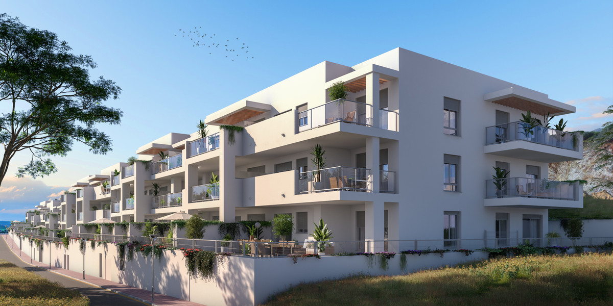 Blossom Benalmadena Fase II – Benalmadena - modern white exterior facade with terraces and tropical landscaping