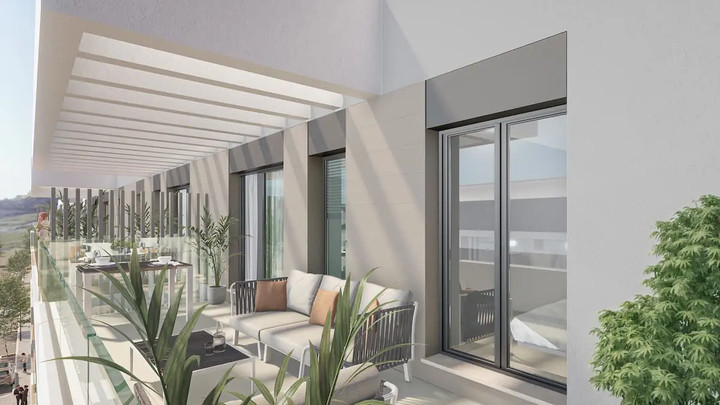 Electus – Las Lagunas - spacious terrace with lounge seating, glass balustrade and pergola