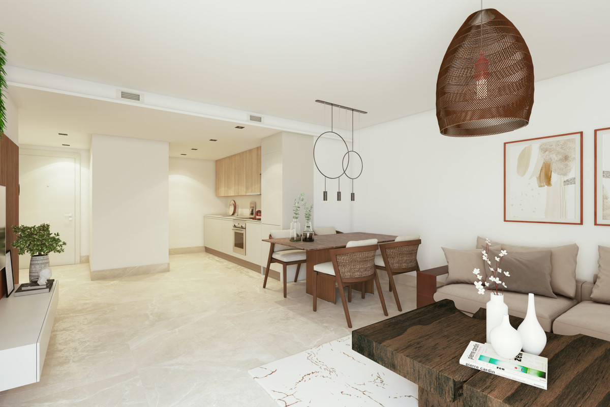 Fuente Lirios – Benahavís - open-plan living, dining and kitchen area with warm neutral tones and modern furnishings