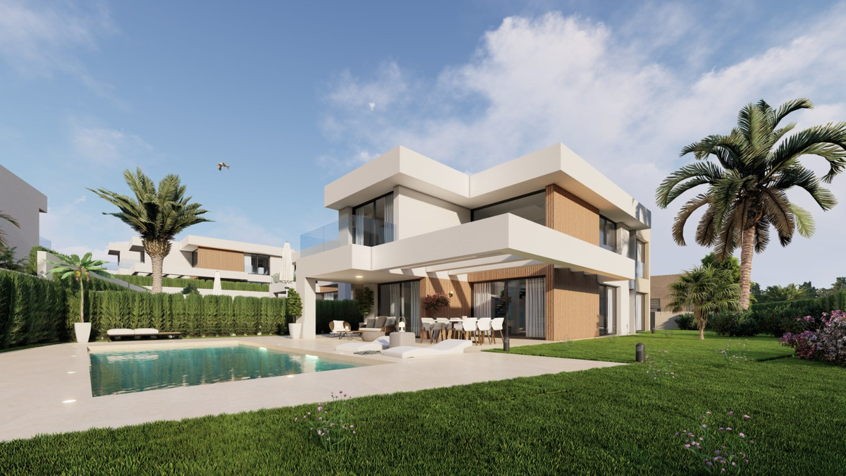 Los Hidalgos de La Duquesa – La Duquesa - modern luxury villa exterior with private pool, lush garden and palm trees