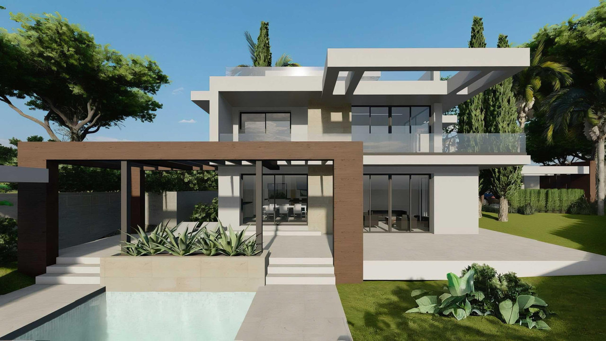 Mandaluz 1 – Río Real - modern luxury villa exterior with pool, pergola, and landscaped garden in Málaga