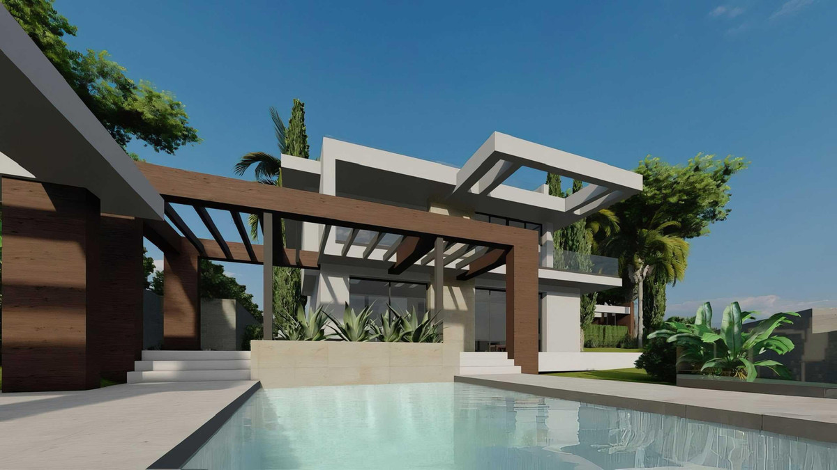 Mandaluz 1 – Río Real - modern luxury villa exterior with infinity pool, pergola, and tropical landscaping