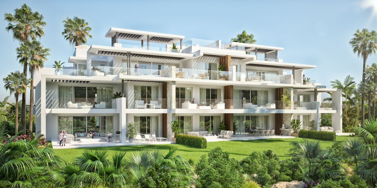 Ocean View Marbella – Ojén - modern white exterior facade with landscaped gardens, terraces and palm trees