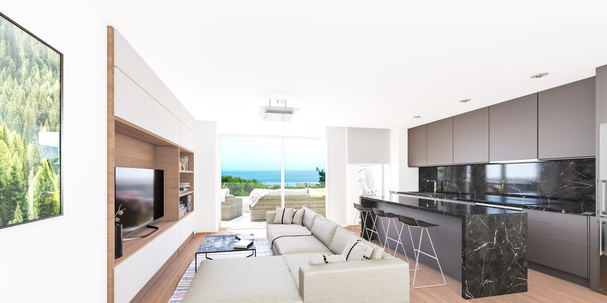 Residencial Pacaraima – Apartments – Torremolinos - open-plan living room and kitchen with sea views and marble island