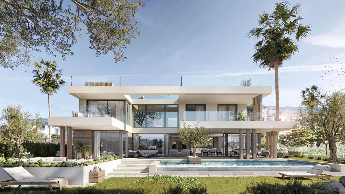 VILLA AZAHAR San Roque Club – San Roque Club - modern luxury villa exterior with pool, garden, and palm trees in Cádiz