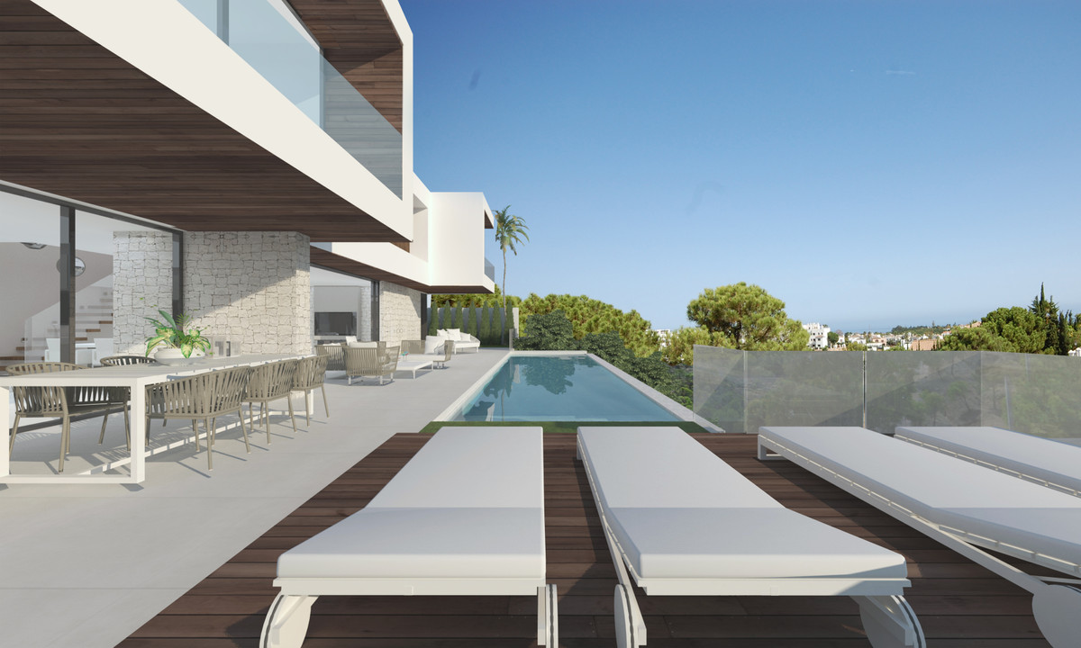 VILLA GALA Selwo – Selwo - luxury terrace with lap pool, sun loungers, outdoor dining and panoramic views
