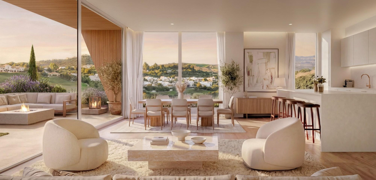 Amenábar Cortesín – Casares - open-plan living and dining room with floor-to-ceiling windows and panoramic hillside views