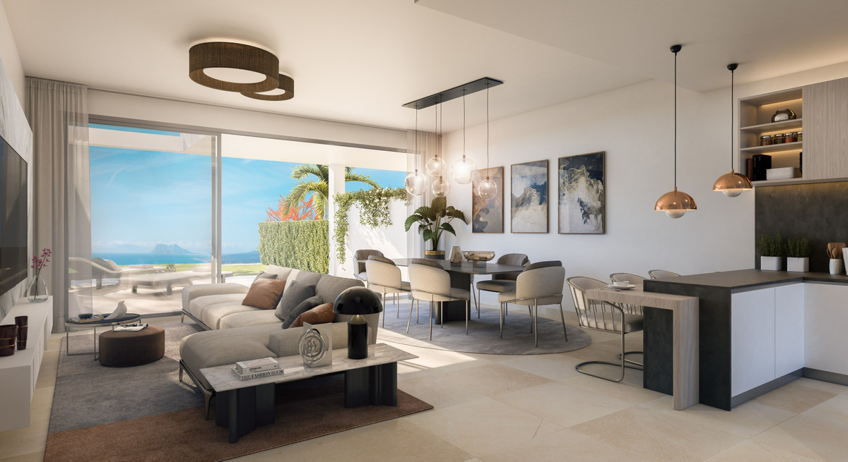 Golden View II – Manilva - open-plan living and dining area with sea views and terrace