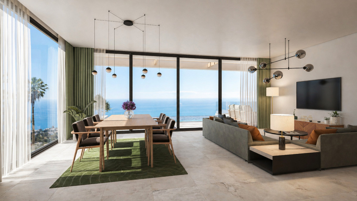 Stupa – Villa Jokang – Torremuelle - open-plan living and dining room with panoramic sea views through floor-to-ceiling glazing