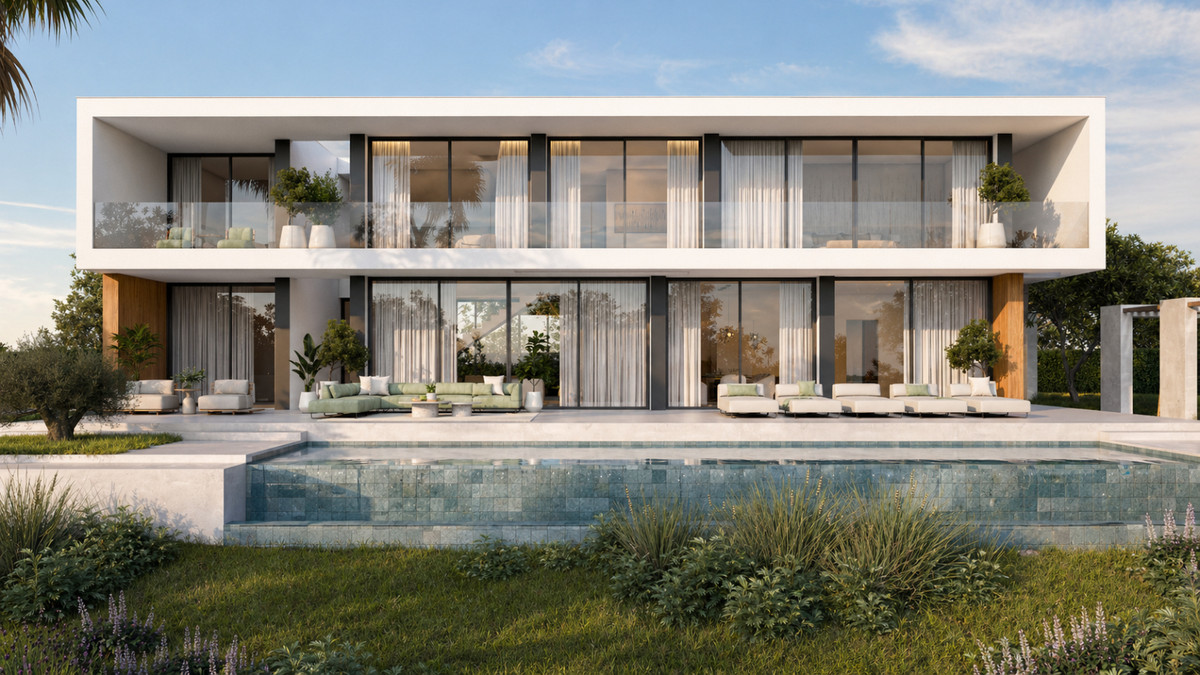 Stupa – Villa Prana – Benahavís - modern two-storey villa exterior with infinity pool, outdoor lounge and landscaped garden