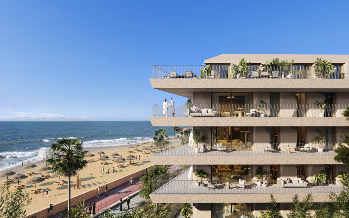 Vesta Mare – La Duquesa - luxury beachfront apartment building with stepped terraces and sea views overlooking La Duquesa beach