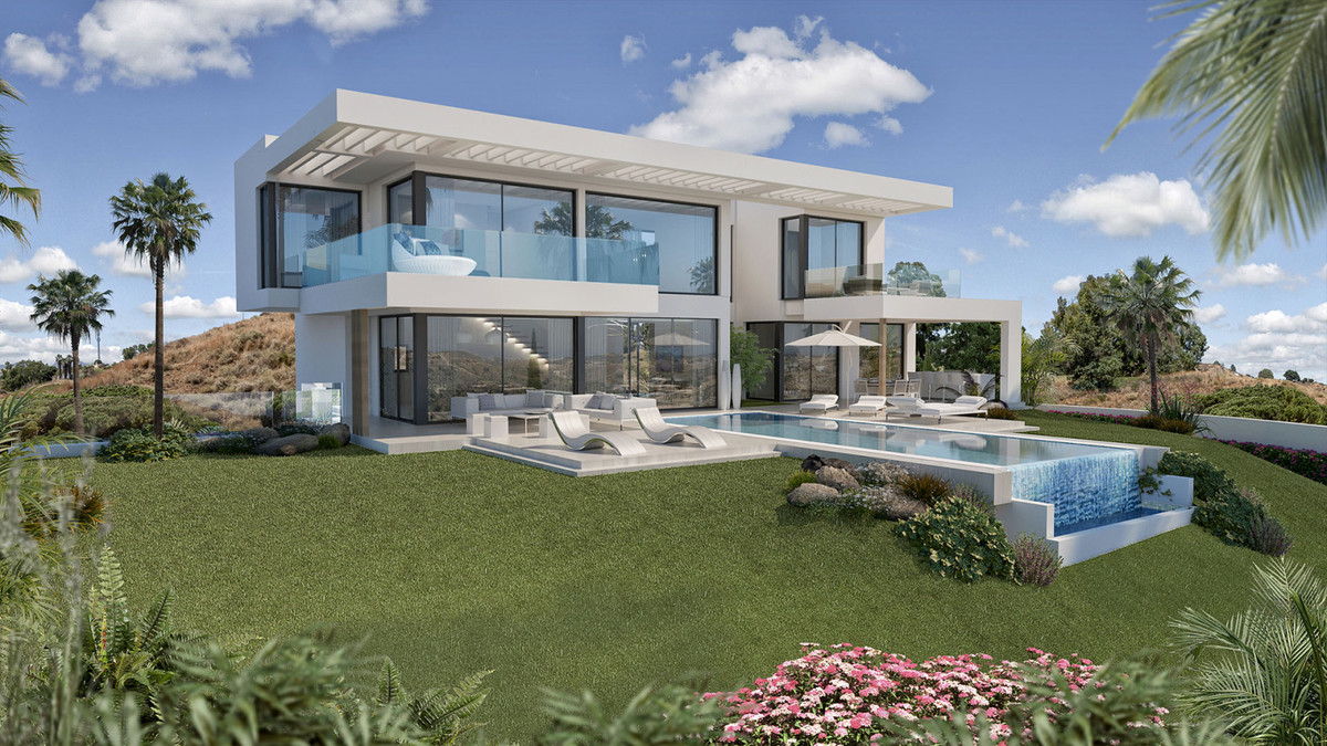 Villa Armonía – La Cala Golf - modern luxury villa exterior with infinity pool, lush garden and glass facades