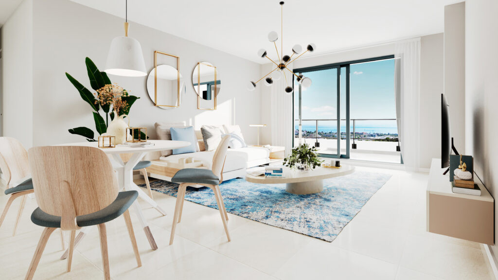 Aby Middle – Estepona - bright open-plan living and dining area with sea views and balcony