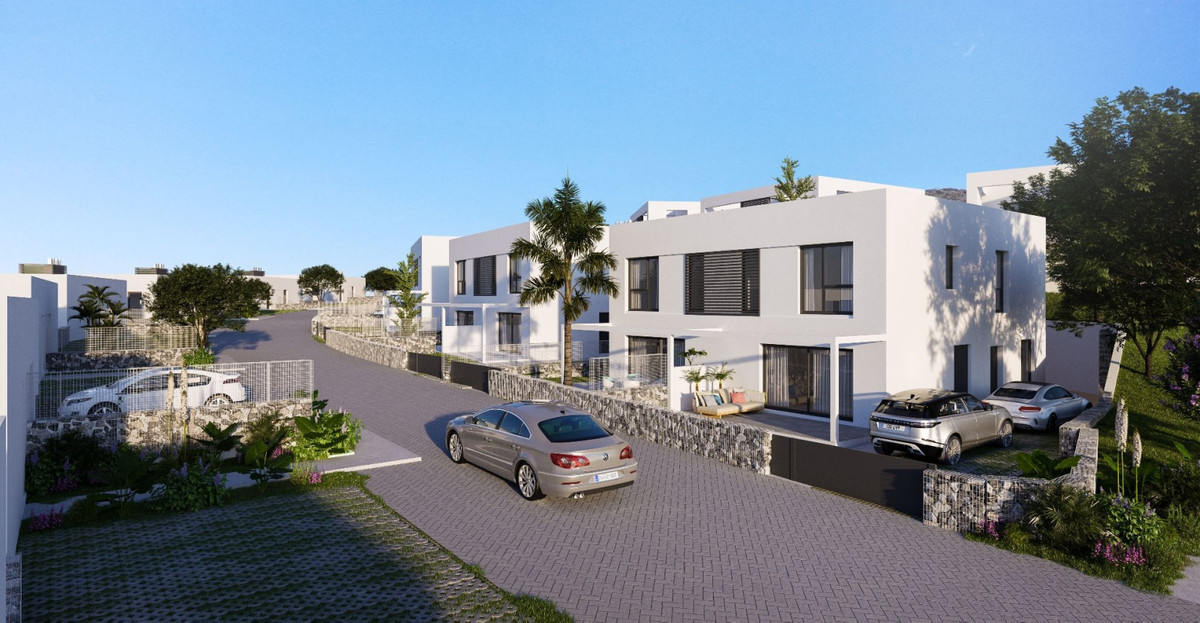 Alya Mijas FASE I, II – Mijas - modern white exterior facades with cobblestone driveway, palm trees and parked cars